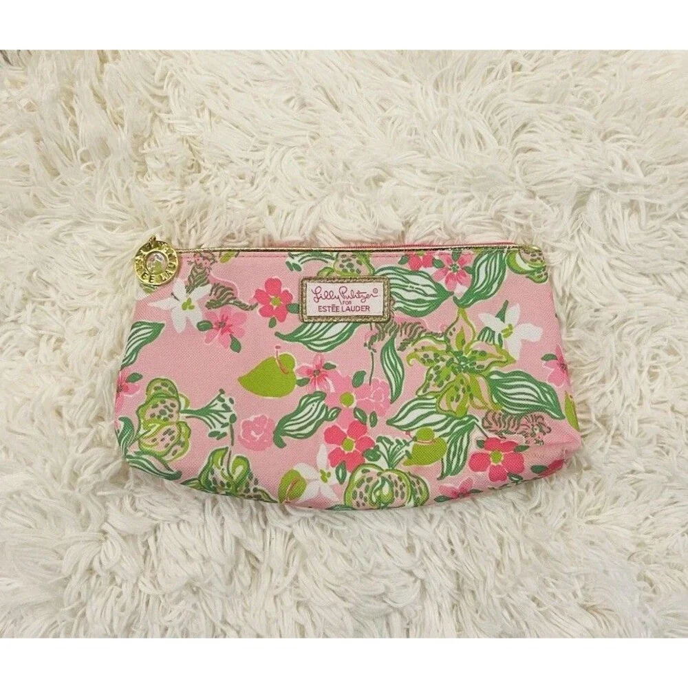 Lilly Pulitzer For Estée Lauder Tiger Floral Print Cosmetic Zipper Pouch